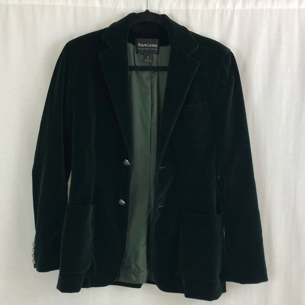 Ralph Lauren Classic Velvet Green Blazer - Picture 2 of 8